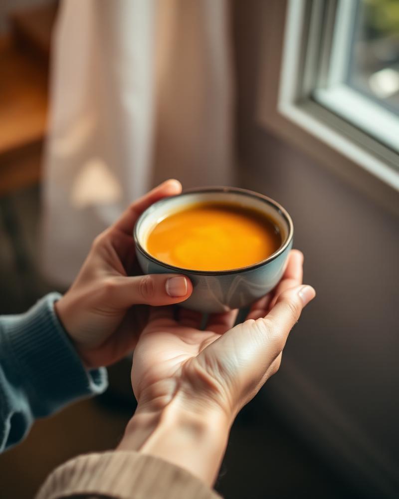 Hands offering a warm bowl of soup to someone in need